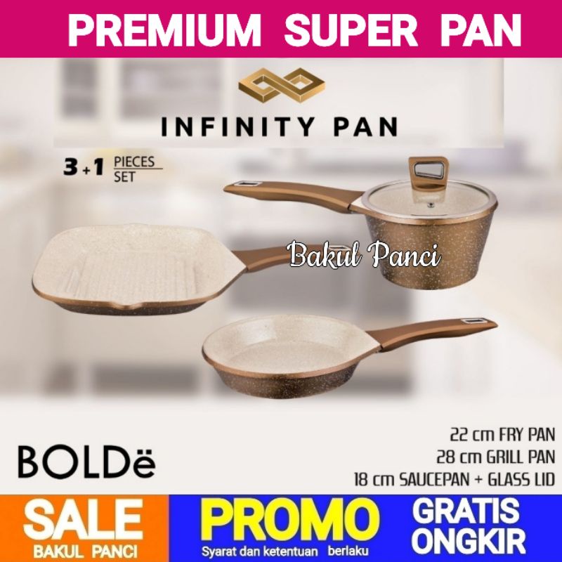 BOLDe SUPER PAN - INFINITY PAN SET 3+1 GOLD - WAJAN PANCI GRILL PAN FRY PAN SAUCE PAN FRYPAN - PREMI