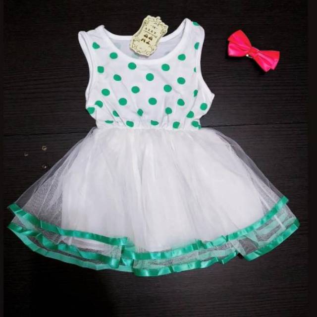 GIRL 1531 [ 2 - 5 TAHUN ] CUTE POLKA DRESS IMPORT ANAK PEREMPUAN BOLA GREEN HIJAU - BAJU ANAK PREMIU