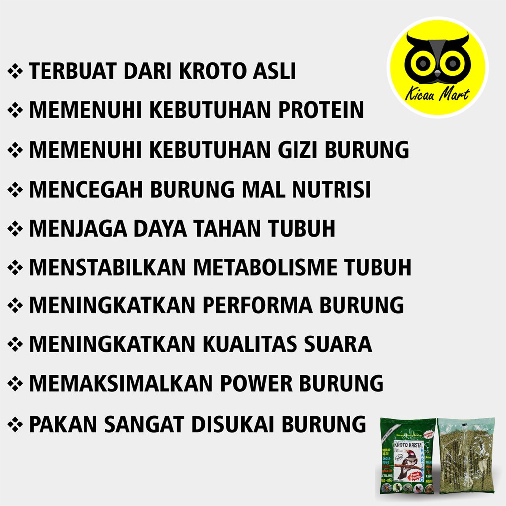 KROTO KRISTAL HARTONO PUR VOER SEAWEED RUMPUT LAUT PELLET PAKAN BURUNG MURAI KACER CUCAK JALAK HWAMEI BEO WAMBI KUTILANG PUNGLOR POKSAY JALAK ROBIN KRSWT