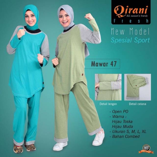 Baju SETELAN SENAM Wanita REMAJA Dewasa TRAINING OLAHRAGA Muslim SIMPLE MODERN Qirani Fresh Mawar 47