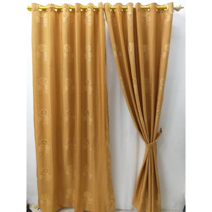 Promo Gorden jendela hordeng minimalis jacquard Bunga Abstrak Coklat Gold