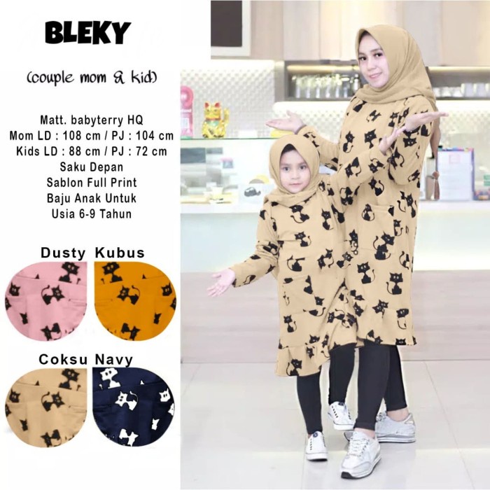 Set-Family-Muslim-Busana- Cp Mom Kid Bleky / Atasan Tunik Couple Ibu Dan Anak / Baju Couple - Merah