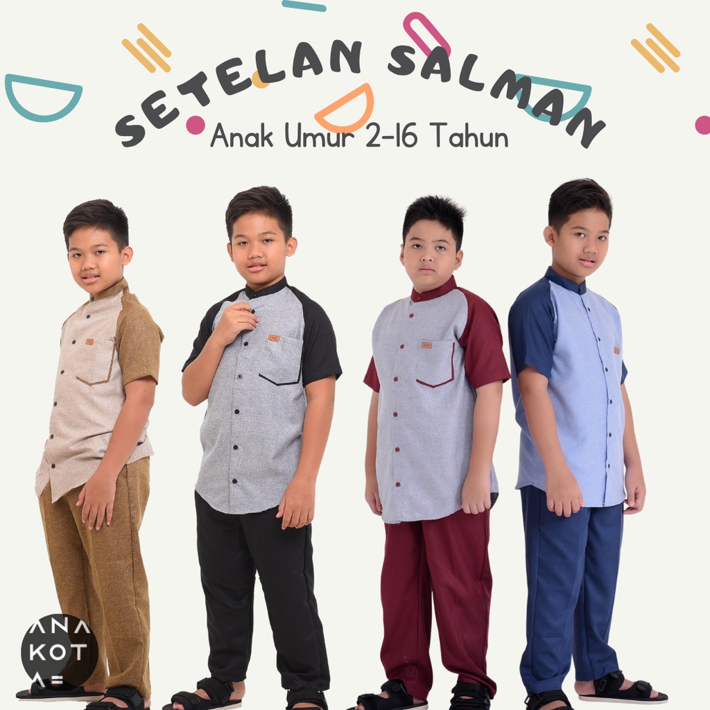 Setelan Baju Koko Anak Laki Laki - Fashion Muslim Anak umur 8 sampai 16 tahun - Bahan Katun Madinah 