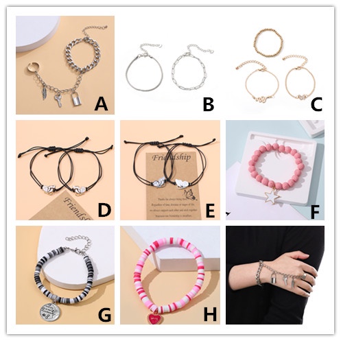 1pc / 2pcs / 3pcs Gelang Rantai Manik-Manik Liontin Kupu-Kupu Bintang Hati adjustable Gaya retro Untuk Wanita