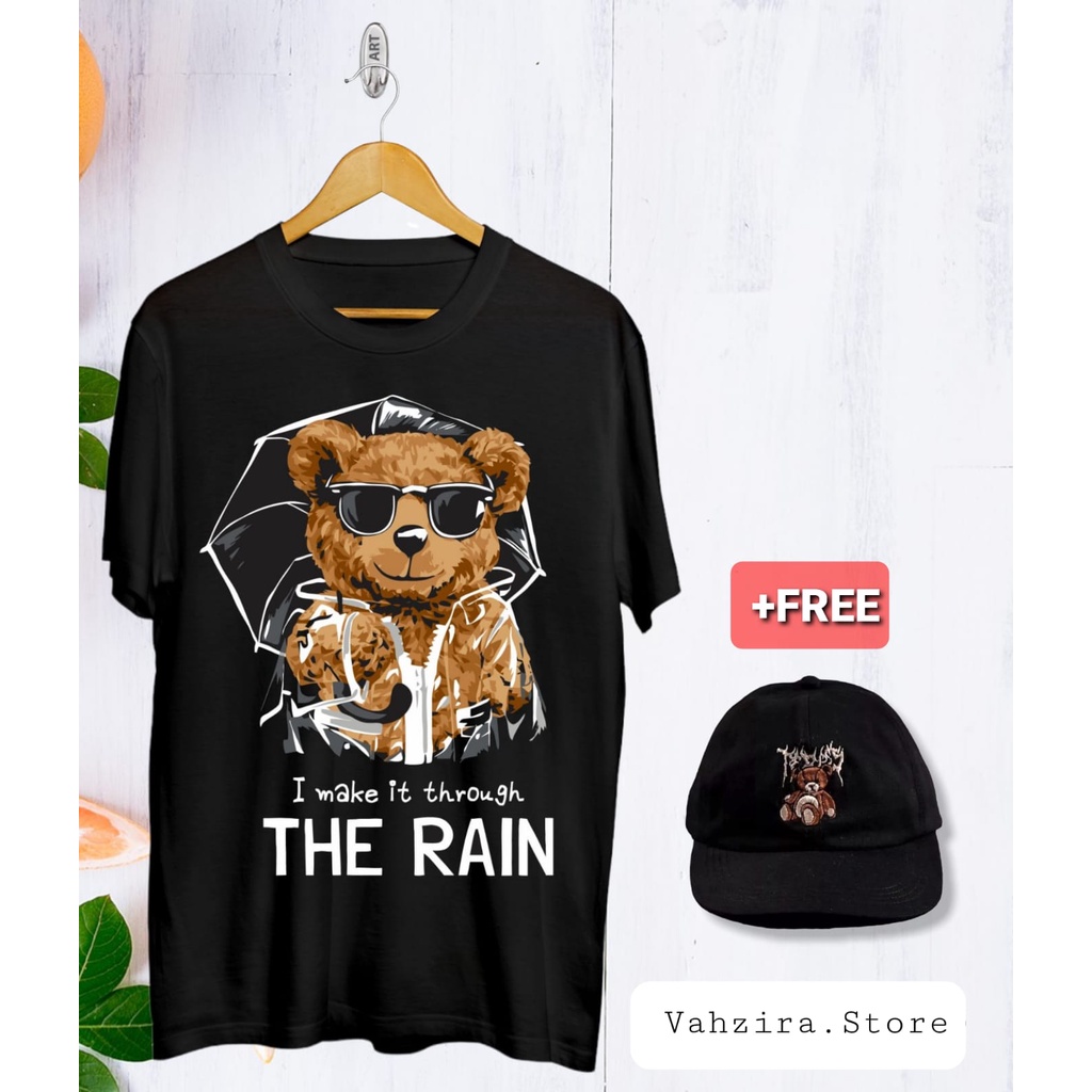 KAOS OVERSIZE BAJU DISTRO TEDY BEAR GRATIS TOPI  PRIA DAN WANITA THE RAIN