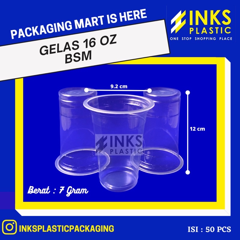 GELAS PLASTIK 16 OZ TEBAL BSM/GELAS CUP PLASTIK 16OZ TEBAL BSM (ISI 50 PCS)