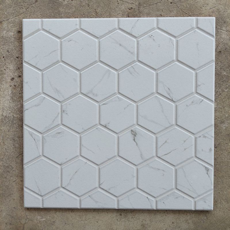 KERAMIK LANTAI HEXAGONAL GARASI TERAS KAMAR MANDI SWEDEN WHITE 40X40 KW1