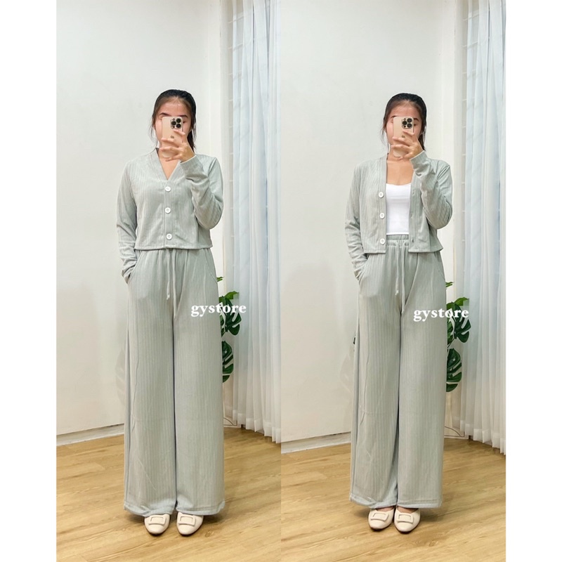 Laurent Knit Korean Set | Setelan Wanita Cardigan &amp; Celana