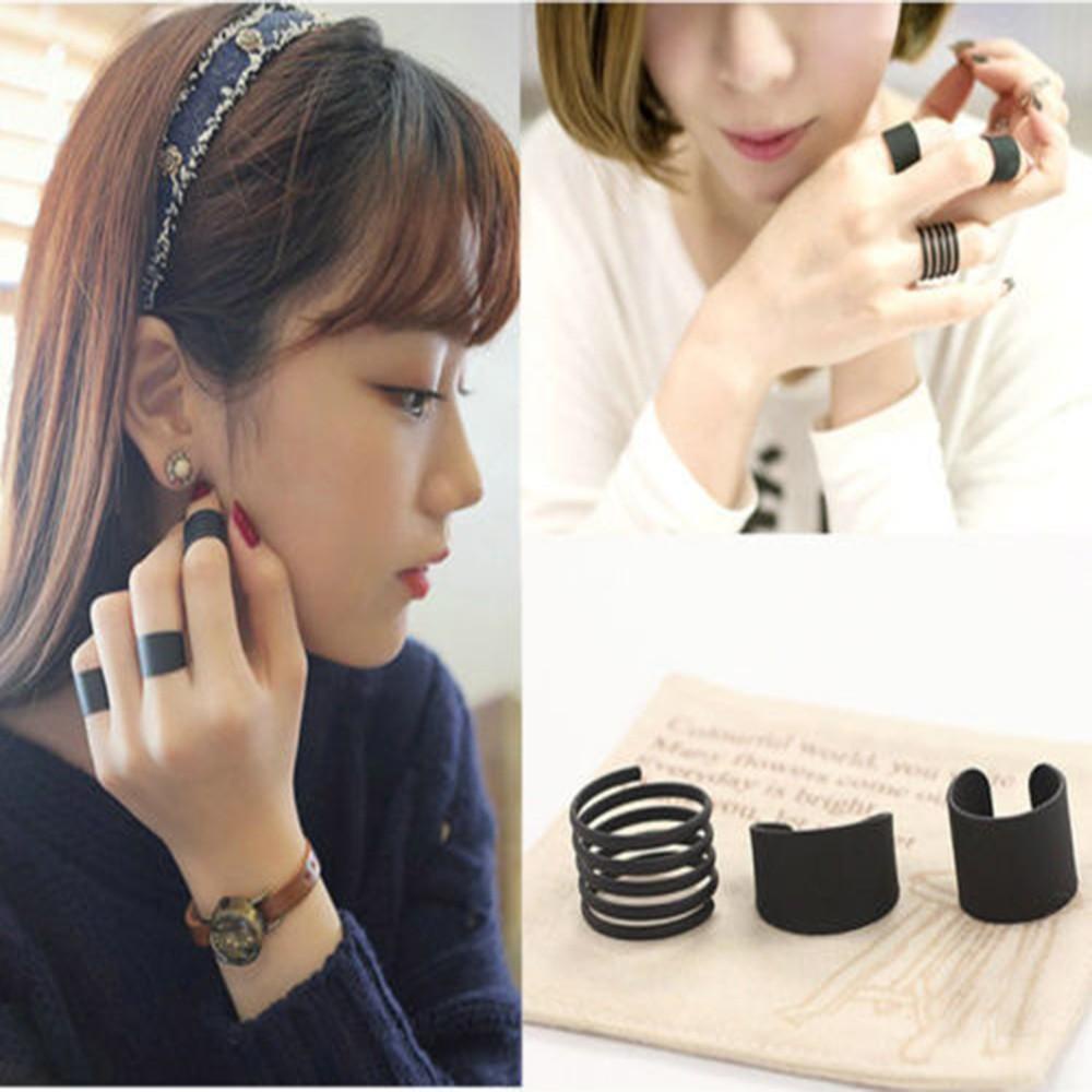 Solighter 3PCS Diatas Set Cincin Buku Jari Hadiah Perhiasan Fashion Tumpuk Polos