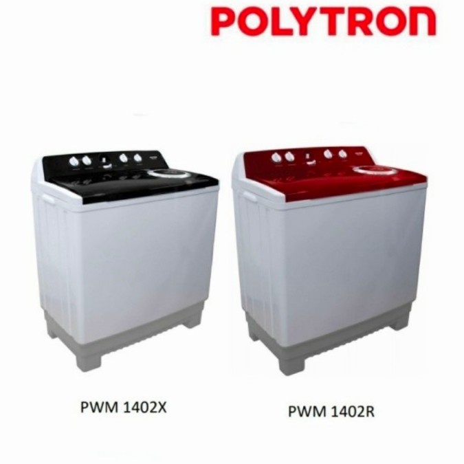 MESIN CUCI 14 KG POLYTRON PWM-1402R 2 TABUNG LOW WATT GARANSI RESMI PWM 1402 R MERAH