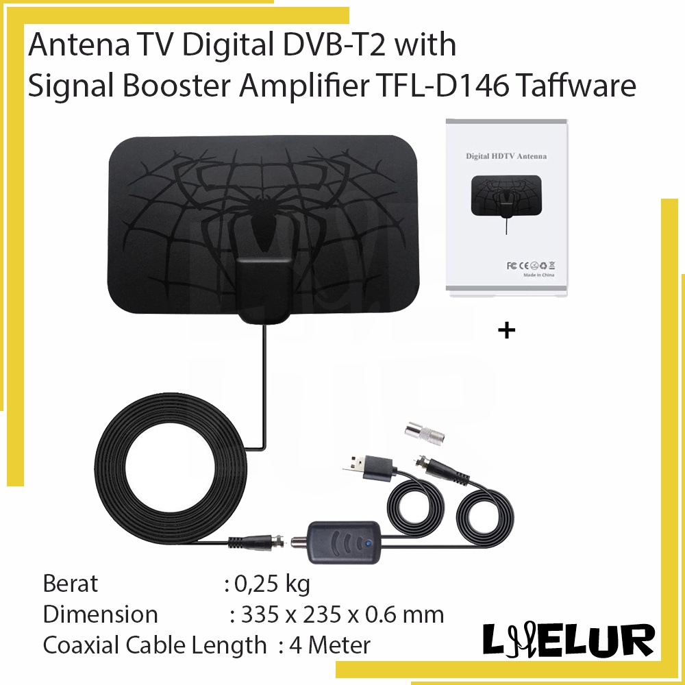Antena TV Digital DVB-T2 High Gain 25dB with Signal Booster Amplifier TFL-D146 D139 Taffware Motif L