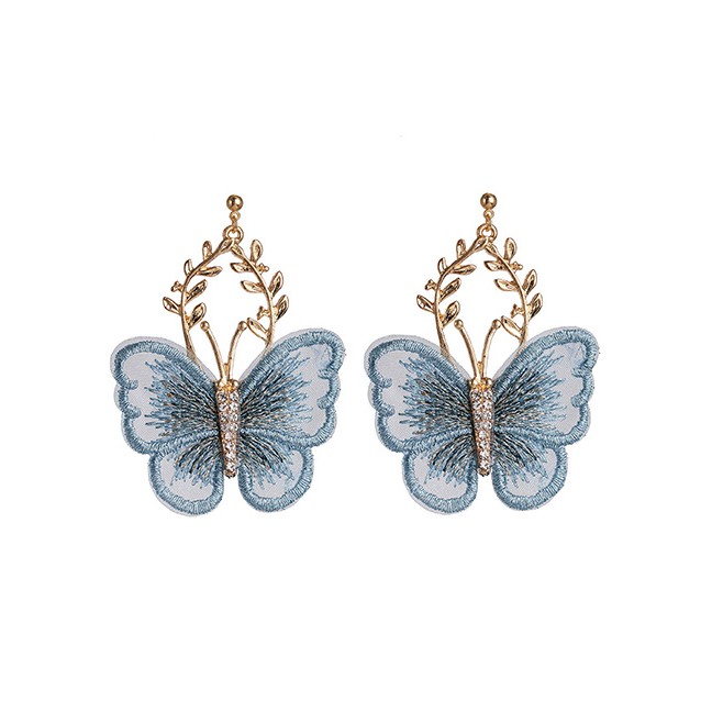 LRC Anting Tusuk Fashion Chiffon Lace Butterfly Earrings With Diamonds D80439