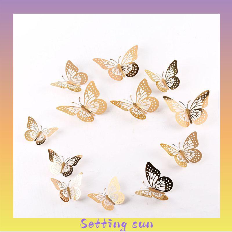 Hollow Butterfly 3D Imitasi Logam Dekorasi Dinding Rumah Stiker Dekorasi Ruang Tamu TN