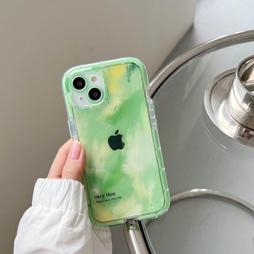 Glowing At Night Soft Case iP iPhone 11 12 13 14 Pro Max X XS XR Max Green &amp; Yellow Gradient Watercolor Casing Apple
