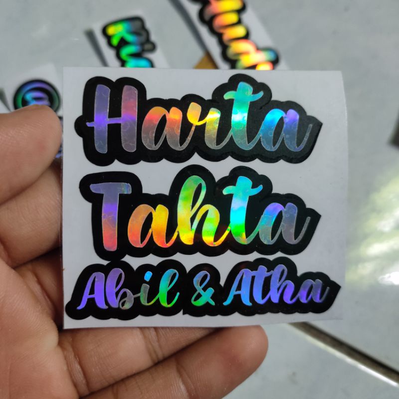 STIKER VIRAL HARTA TAHTA 2 WARNA HOLOGRAM DAN LIS HITAM