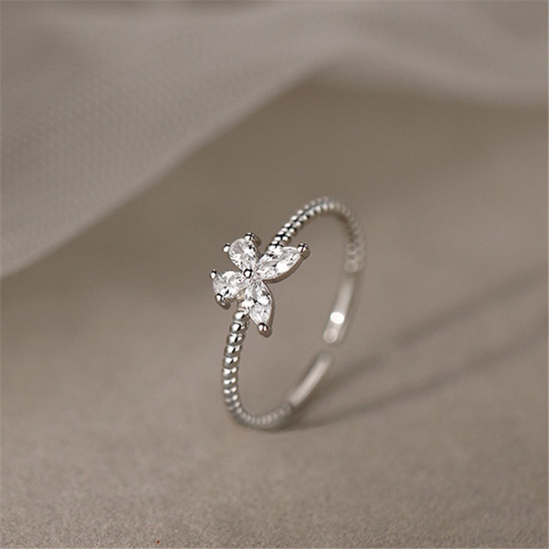 Cincin 925 Silver Desain Kupu-Kupu Aksen Berlian Untuk Wanita