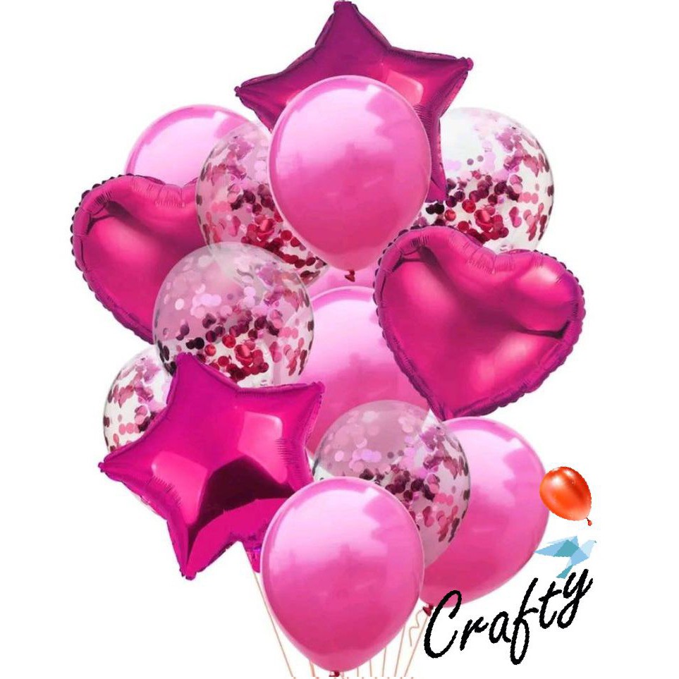 [MINI SET] Balon Paket BINTANG HATI CONFETTI MAGENTA Dekorasi Backdrop