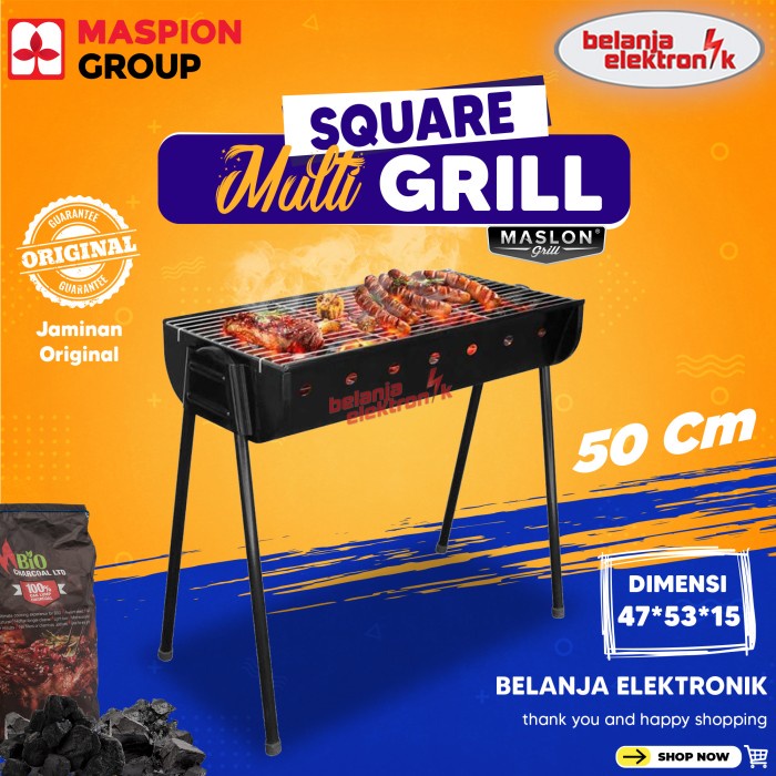 Terbaik MASPION MULTI SQUARE GRILL 50 CM ALAT PANGGANGAN ARANG BARBEQUE BBQ Grill pan anti lengket I