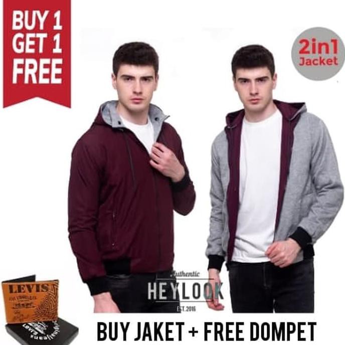 Promo Jaket Semi Parka Pria Bomber Windbreaker Motor Hoodie Gojeg Grab - Maron Black, Xl