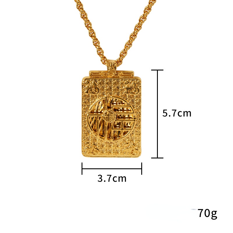 Liontin Kalung Emas Asli Kadar 375 Desain Karakter Fu Hollow Gaya Retro Untuk Pria