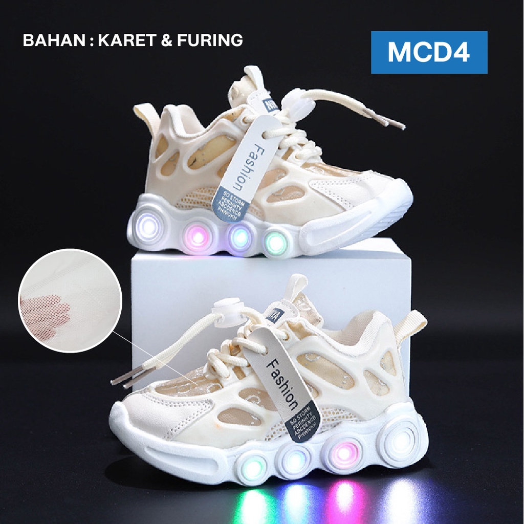 LAPAGO - Sepatu Sneaker LED Anak Laki Laki Perempuan Import Usia 1 - 5 Tahun Type MCD