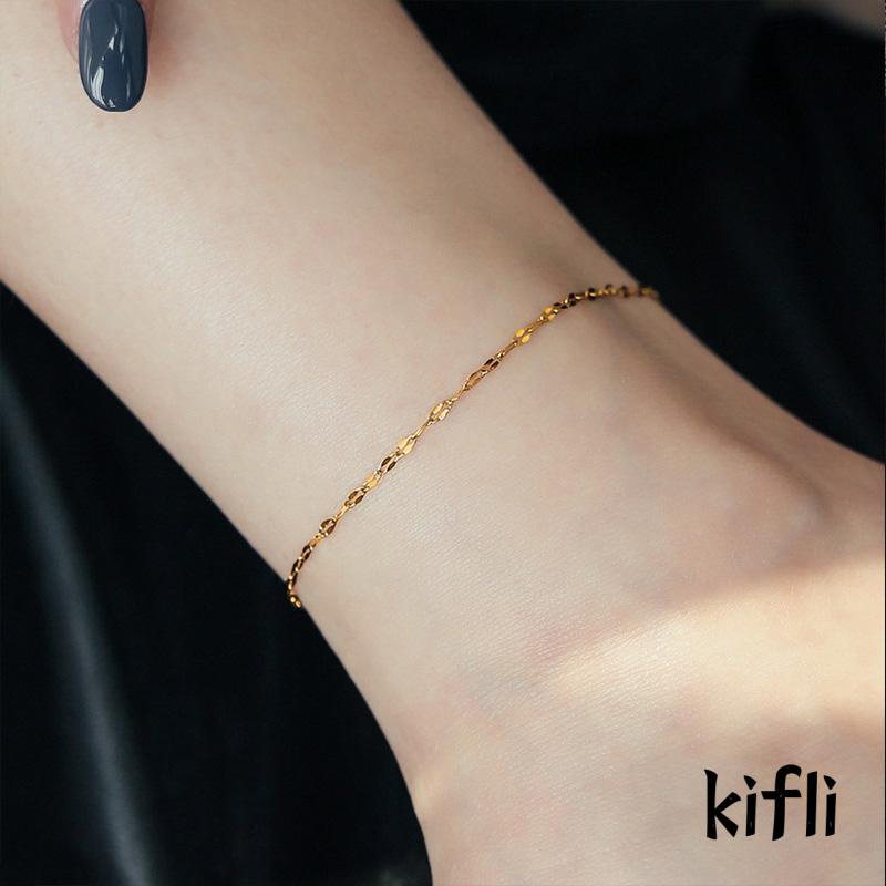 Gelang Kaki Rantai Tipis Bahan Titanium Steel Lapis Emas 18K Untuk Wanita