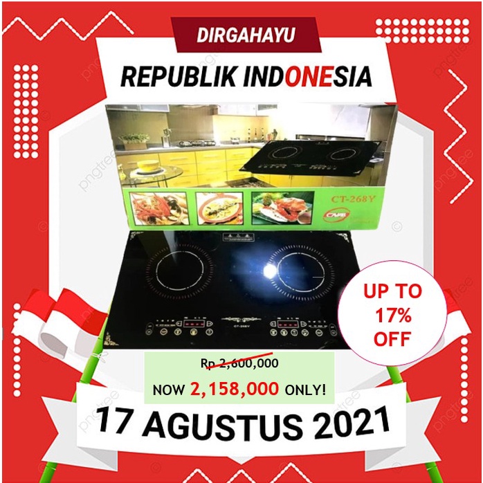 Kompor Tanam Listrik Induksi 2 Tungku CT-268Y 100watt Kompor Kaca Kristal Hitam Technology Germany