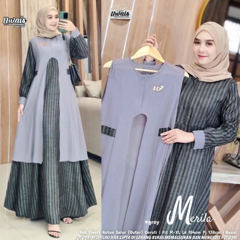 MERILA SET 2IN1 BY UWAIS ORI 100% GAMIS BUSUI GAMIS KEKINIANGAMIS OUTER CERUTY