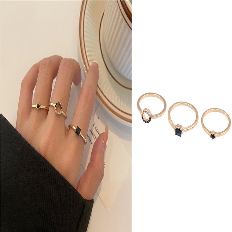 3 Pcs/set Ins Cincin Baja Tahan Karat bertatahkan Berlian | Set Kombinasi Fashion Gadis Cahaya Mewah High Sense