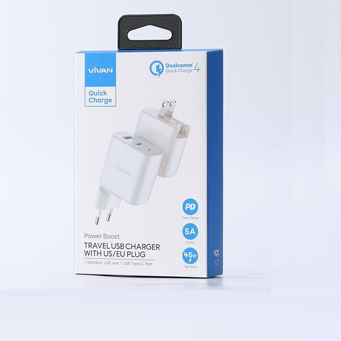 Charger Quick Charge VIVAN Power Boost Dual Port USB (QC3.0) &amp; Type-C (PD) 5A 45W - Garansi 1 Tahun