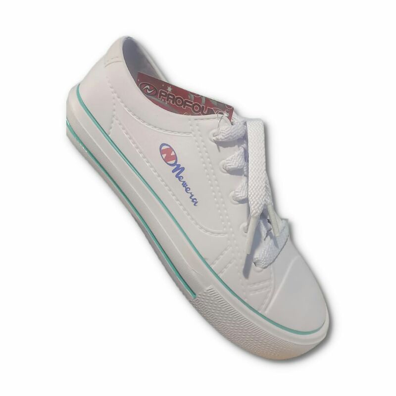 New Era 9031 - Sepatu Karet Putih Tali Bahan Pylon / Sepatu Putih Karet Sneaker Wanita-Putih List Hijau
