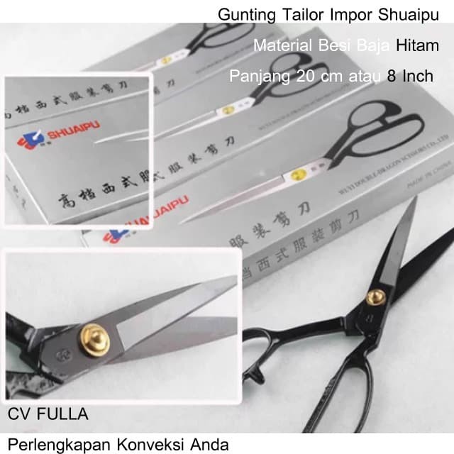 

Gunting Tailor Impor mrek Shuaipu Besi Baja Hitam ukuran 8 Inci atau 20 cm