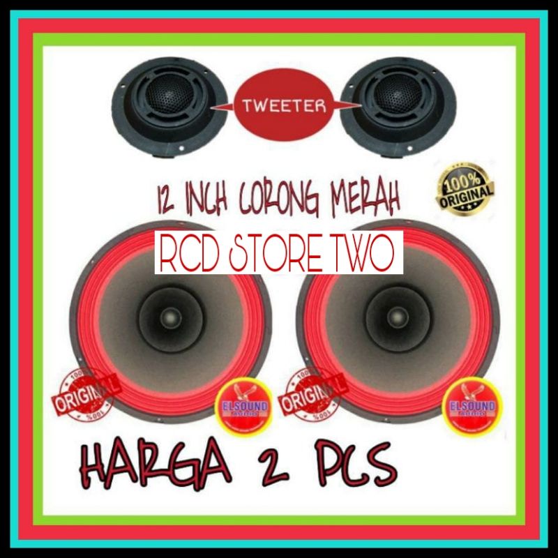 Promo 2 Pcs Speaker Full Range Elsound 12 Inch Corong Merah +2 Tweeter