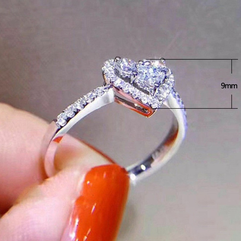 Fashion Crystal Heart Shaped Wedding Rings Women's Zircon Engagement Rings Glamour Jewelry