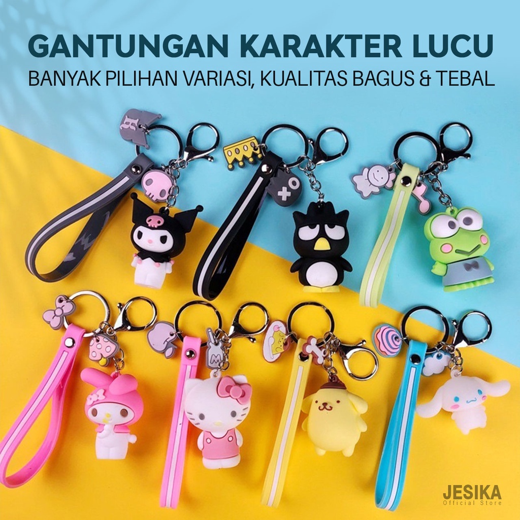 Gantungan kunci karakter kuromi bad badtz maru cinmamoroll pom purin keroppi hello kitty bear lucu imut untuk tas motor mobil