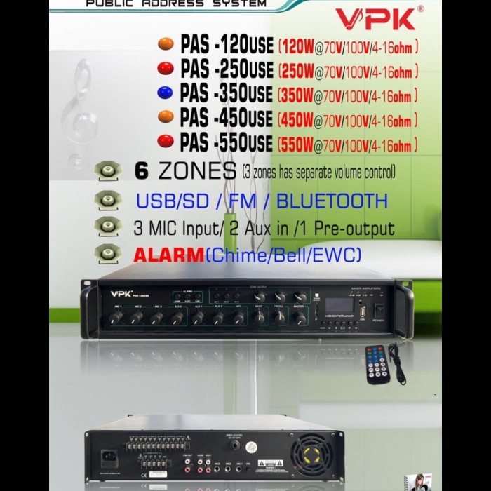 Amplifier VPK Toa com 100 v PAS 120 use / 250 use /350 use /450 use /550 use /850 use /1000 use /120