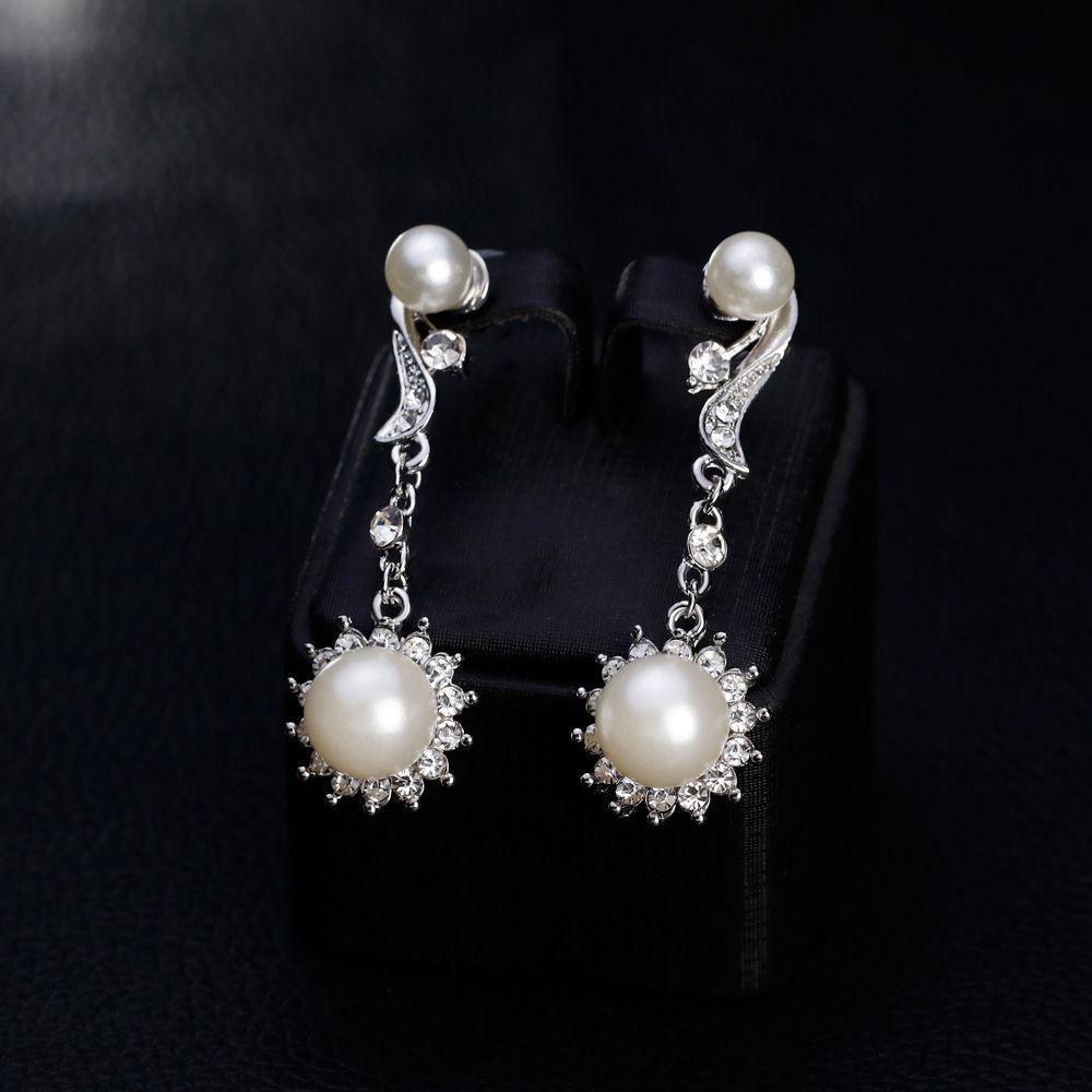 Needway  Kristal Set Perhiasan Pernikahan Alat Fotografi Warna Perak Bunga Pesta Kerah Rantai Aksesoris Gaun Pengantin Liontin Mutiara