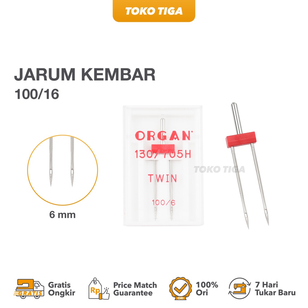 Organ Twin Needles - Jarum Kembar Ukuran 100/6mm