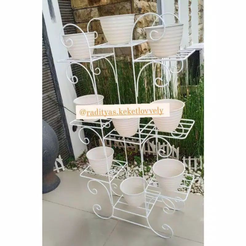 Rak Bunga Tanaman Hias susun besi Minimalis Bertingkat 9 Dudukan Pot Besi