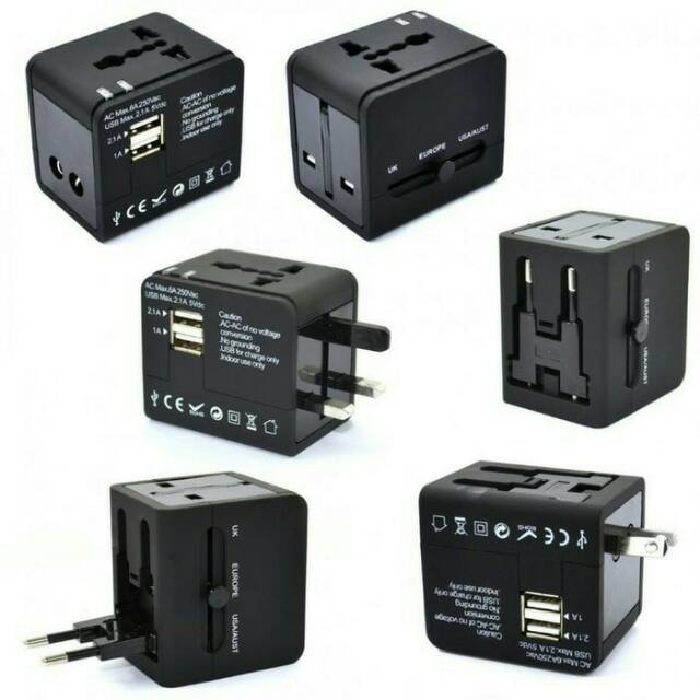 Adaptor universal travel 3 in 1 dual usb port for indonesia eropa USA Australia inggris U.K