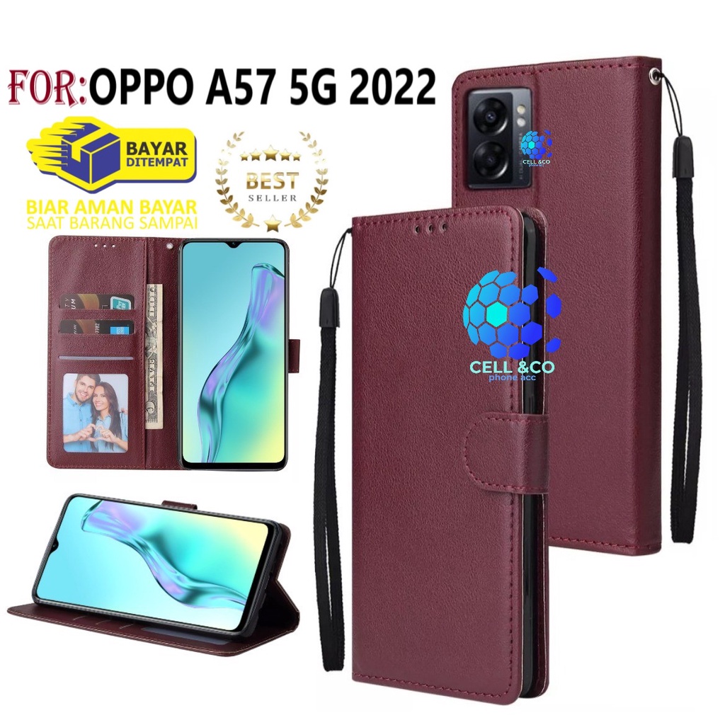 NEW OPPO A57 5G 2022 CASE FLIP LEATHER WALLET PREMIUM FLIP CASE BUKA TUTUP KESING HP CASING FLIP CASE OPPO A57 5G 2022