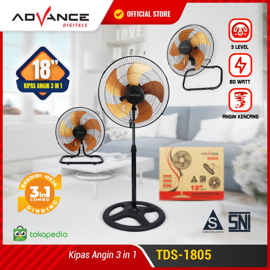 Kipas Angin 3in1 Stand/Desk/Wall Advance TDS-1805 Kipas Angin Tornado | Advance TDS1805 Kipas 18inch - Kipas Berdiri - Kipas Duduk - Kipas Dinding Advance TDS 1805 | FMS