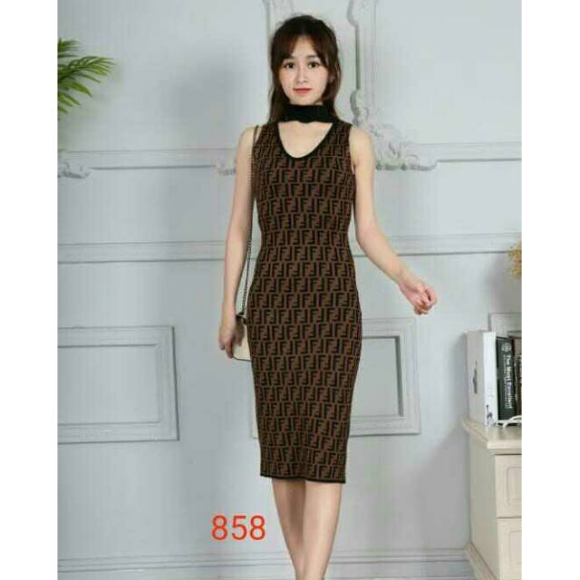 858 Dress Tank Top Fendi Rajut Import -mon