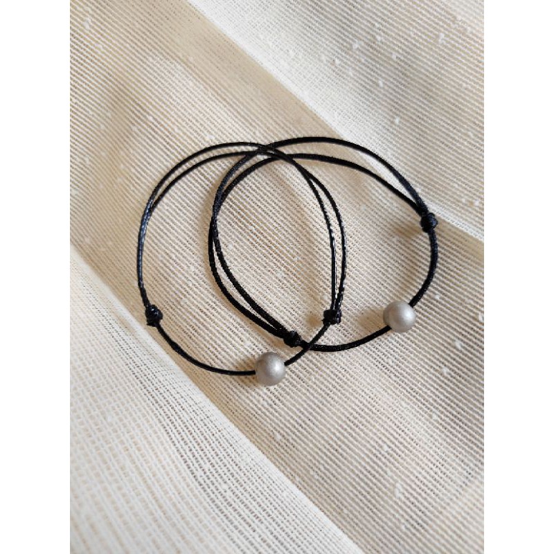 Gelang Manik Silver Abu bulat Tali waterproof dan Satin 1mm