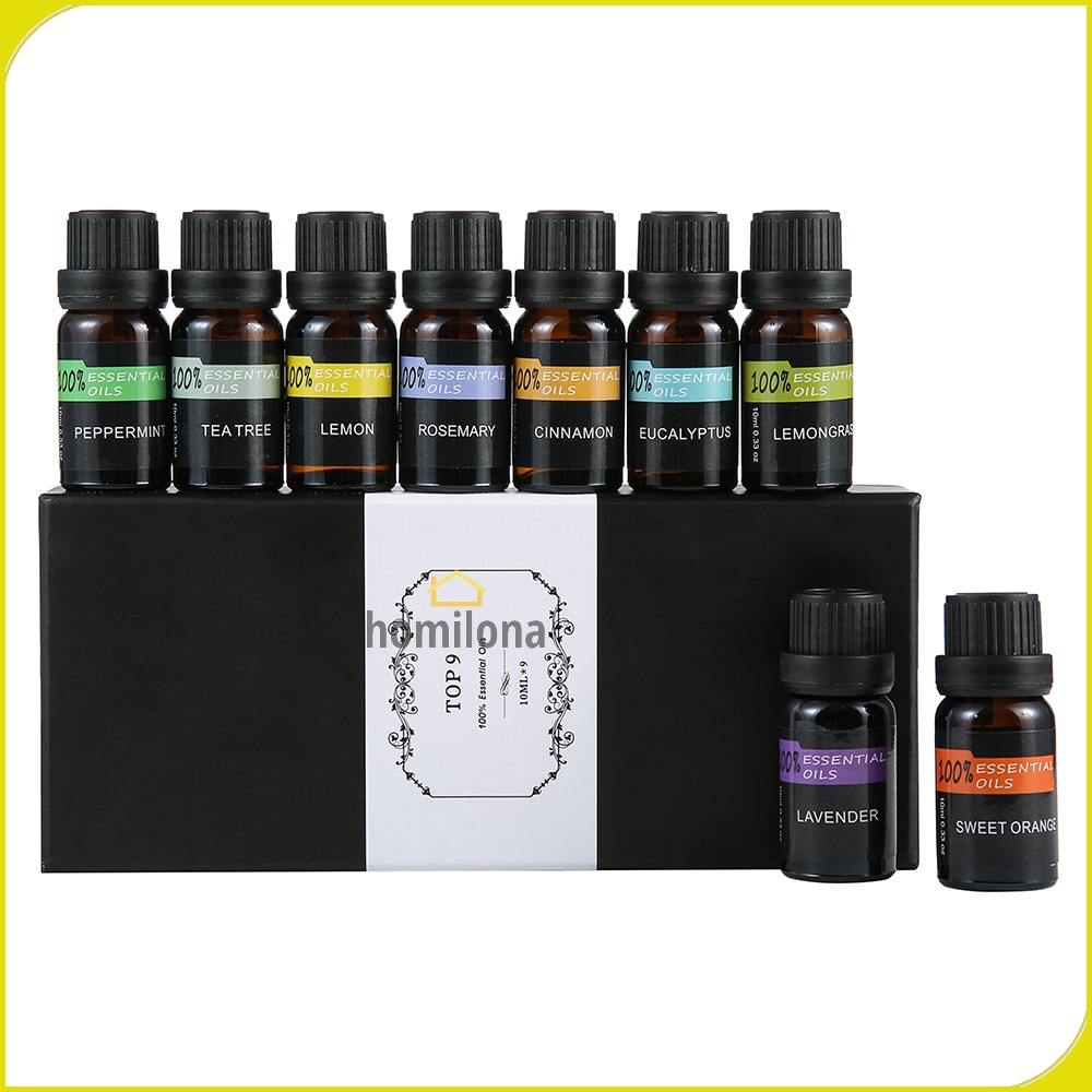 Minyak Aromaterapi Diffuser Paket 9 botol 10ml - Eighteen TOP9 / Pengharum Ruangan Essensial Murni Pure Essential Oil Aromatherapy Fragrance Gift Set for Humidifier