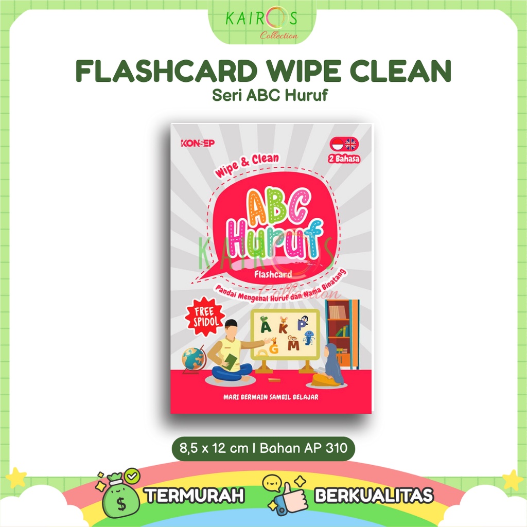 Flashcard Wipe Clean Seri ABC Huruf Kartu Pintar Belajar Balita Bisa Ditulis Dihapus