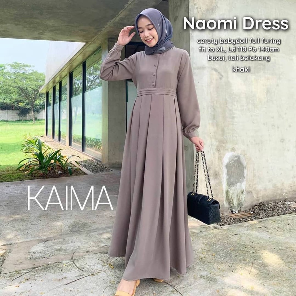 Fashion Muslim Baju Gamis Wanita Kekinian Ceruty Babydoll Terbaru Naomi Dress ORI Long Dress Remple Jumbo Polos