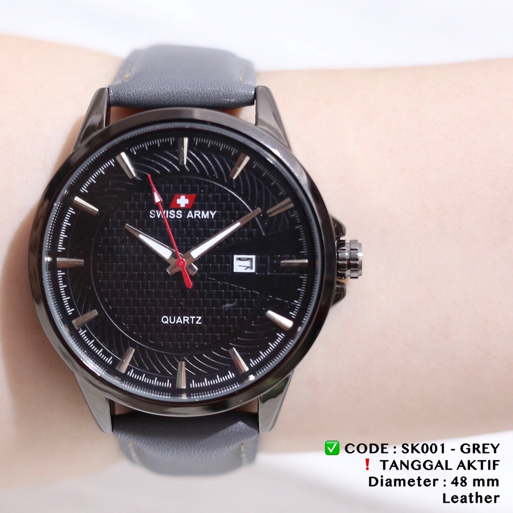 Jam tangan pria tanggal aktif tali kulit leather free baterai fashion cowok TH001