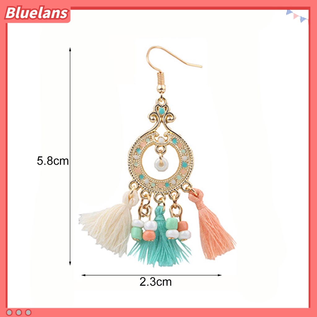 Anting Kait Gantung Bahan Alloy Aksen Rumbai Gaya Bohemian Untuk Wanita
