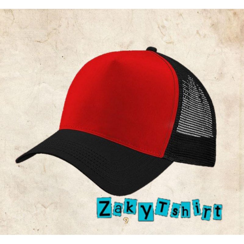 Topi Polos Truker Jaring Merah hitam